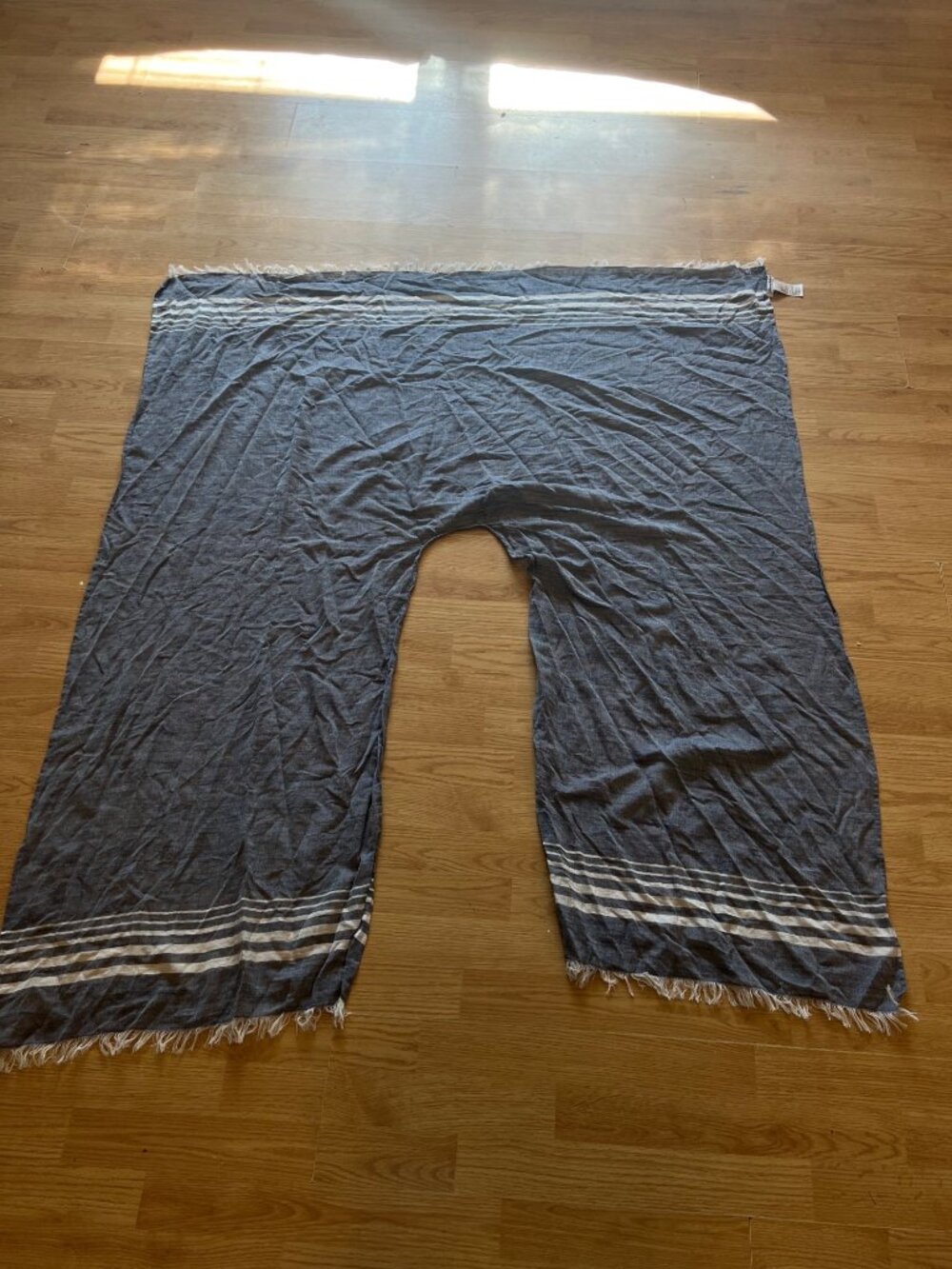 Tommy Bahama Striped Blue & White Cotton Wrap With Fringe Lightweight Beach Boho